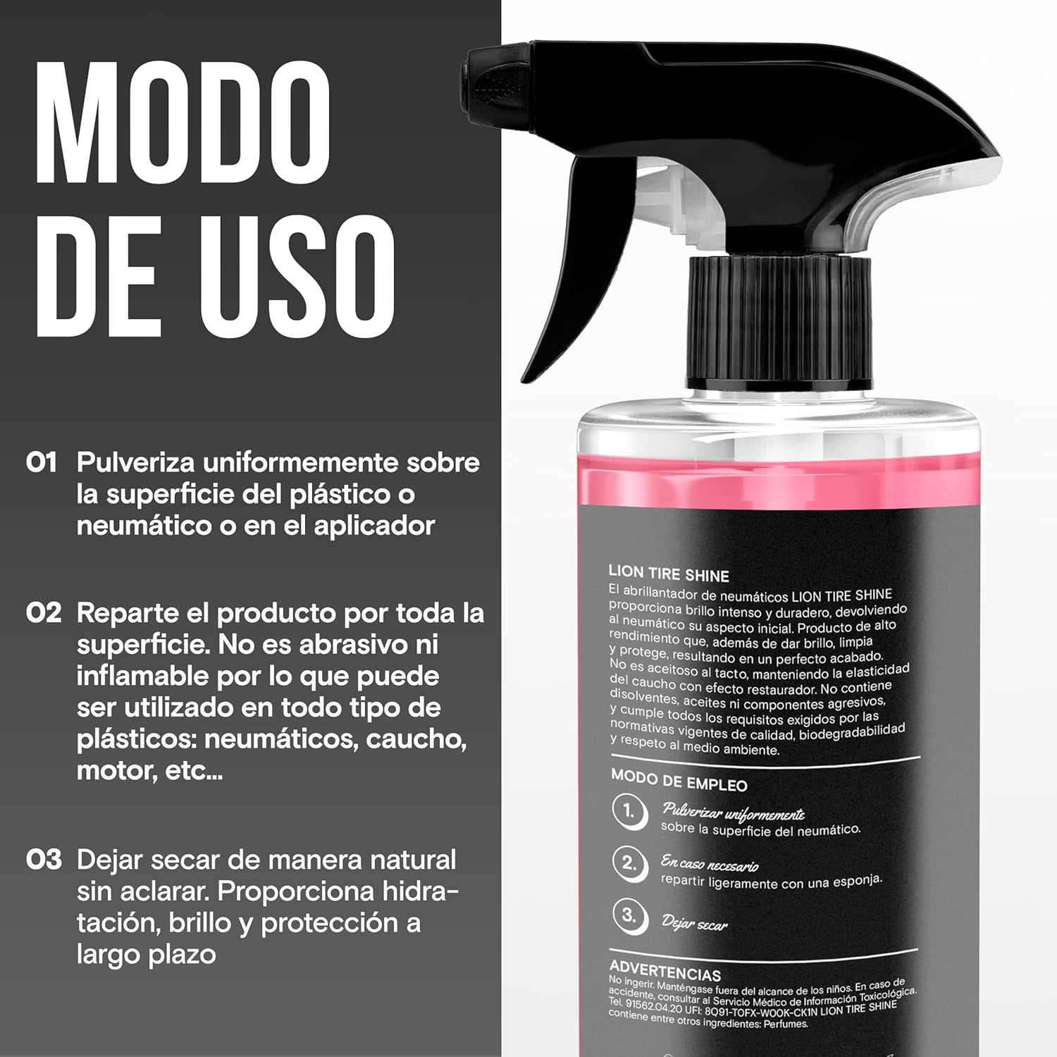 TIRE SHINE 500 ML - Renovador de Plásticos y Neumáticos - Imagen 4